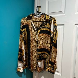 Boohoo Leopard Button down Satin Blouse